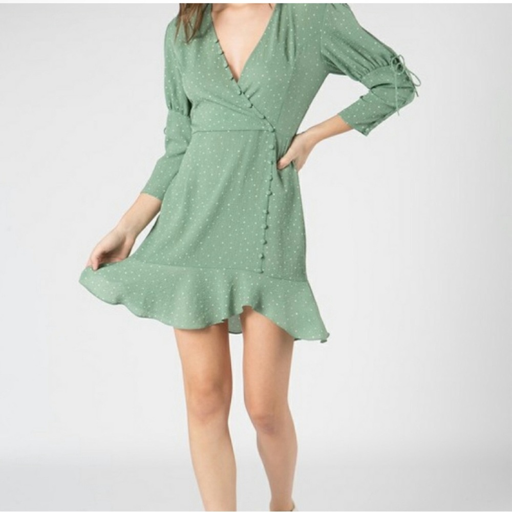 Polka Dot Button Detail Ruffle Dress